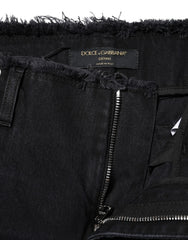 Dolce & Gabbana Black Cotton Tattered Mid Waist Denim Jeans - IT40|S