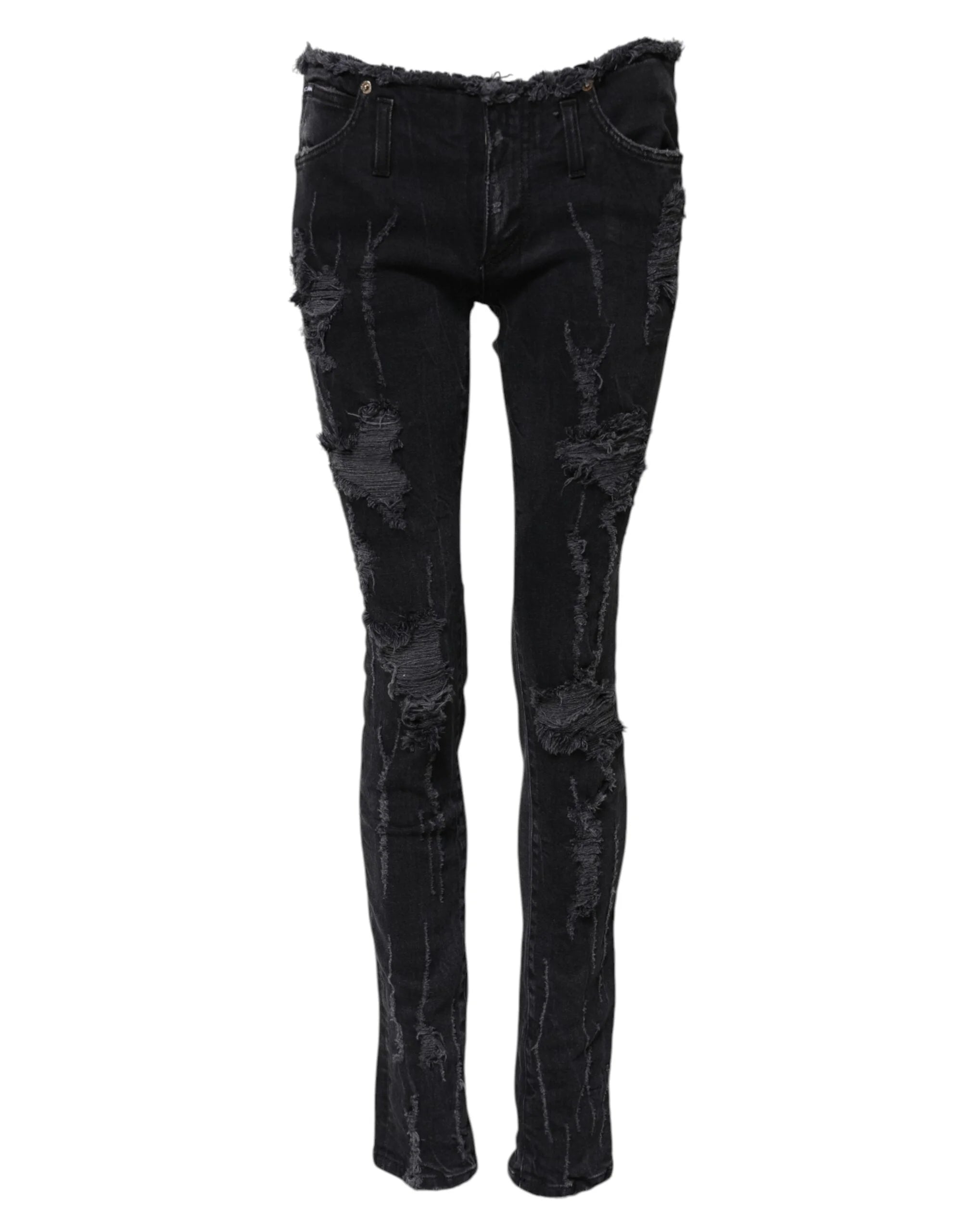Dolce & Gabbana Black Cotton Tattered Skinny Denim Jeans - IT40|S - Jeans