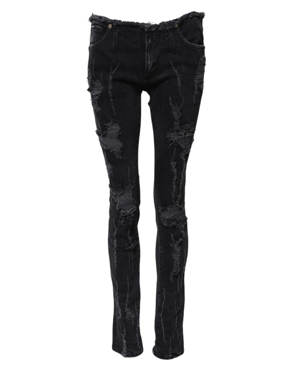 Dolce & Gabbana Black Cotton Tattered Skinny Denim Jeans - IT40|S - Jeans