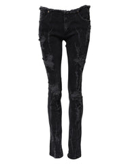 Dolce & Gabbana Black Cotton Tattered Skinny Denim Jeans - IT40|S - Jeans
