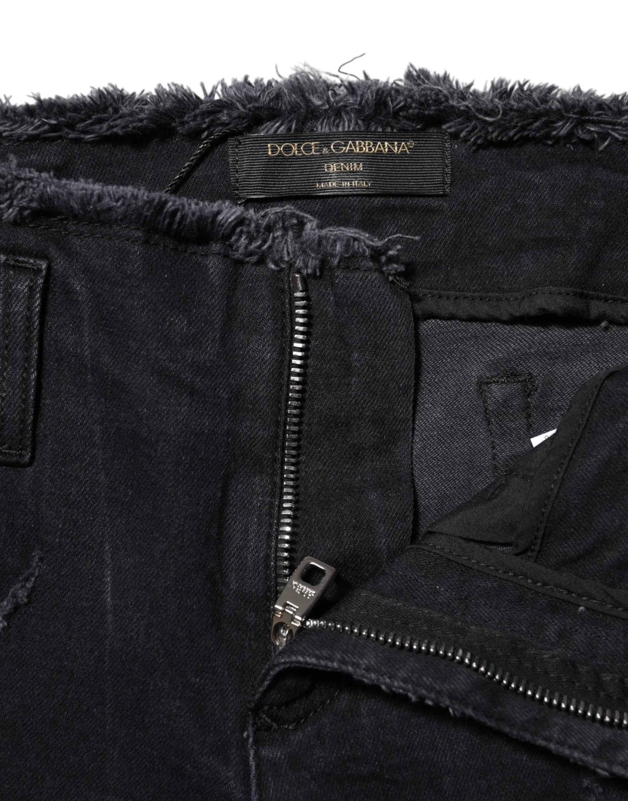 Dolce & Gabbana Black Cotton Tattered Skinny Denim Jeans - IT40|S - Jeans