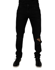 Dolce & Gabbana Black Cotton Tattered Skinny Men Denim Jeans - IT52 | XL - Jeans