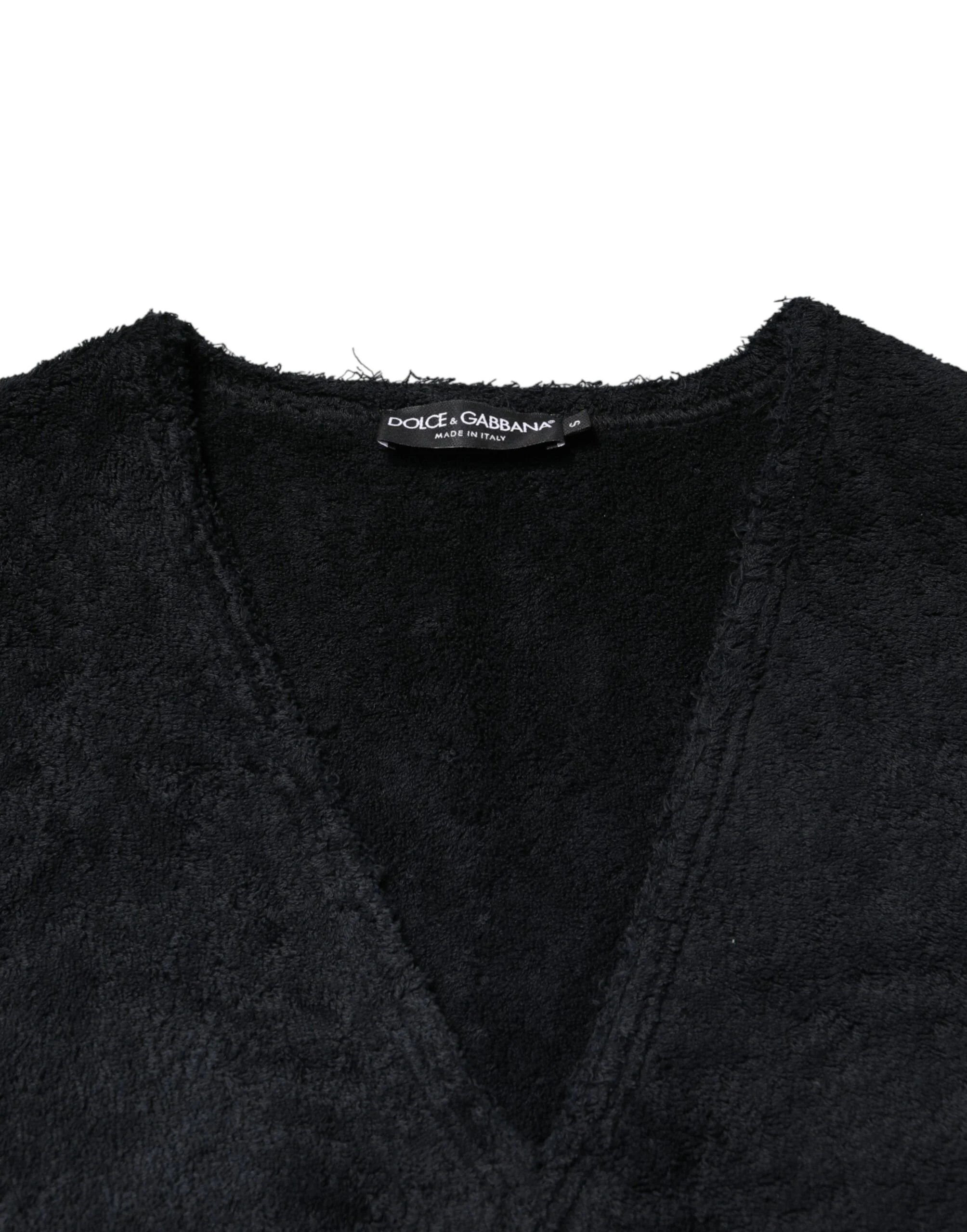 Dolce & Gabbana Black Cotton V-Neck Men Sweatshirt Sweater - IT46 | S