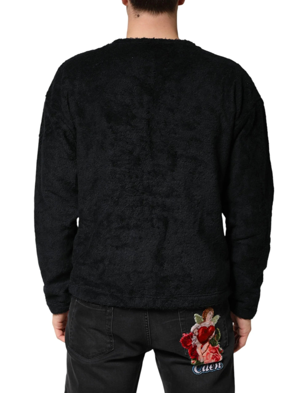 Dolce & Gabbana Black Cotton V-Neck Men Sweatshirt Sweater - IT46 | S