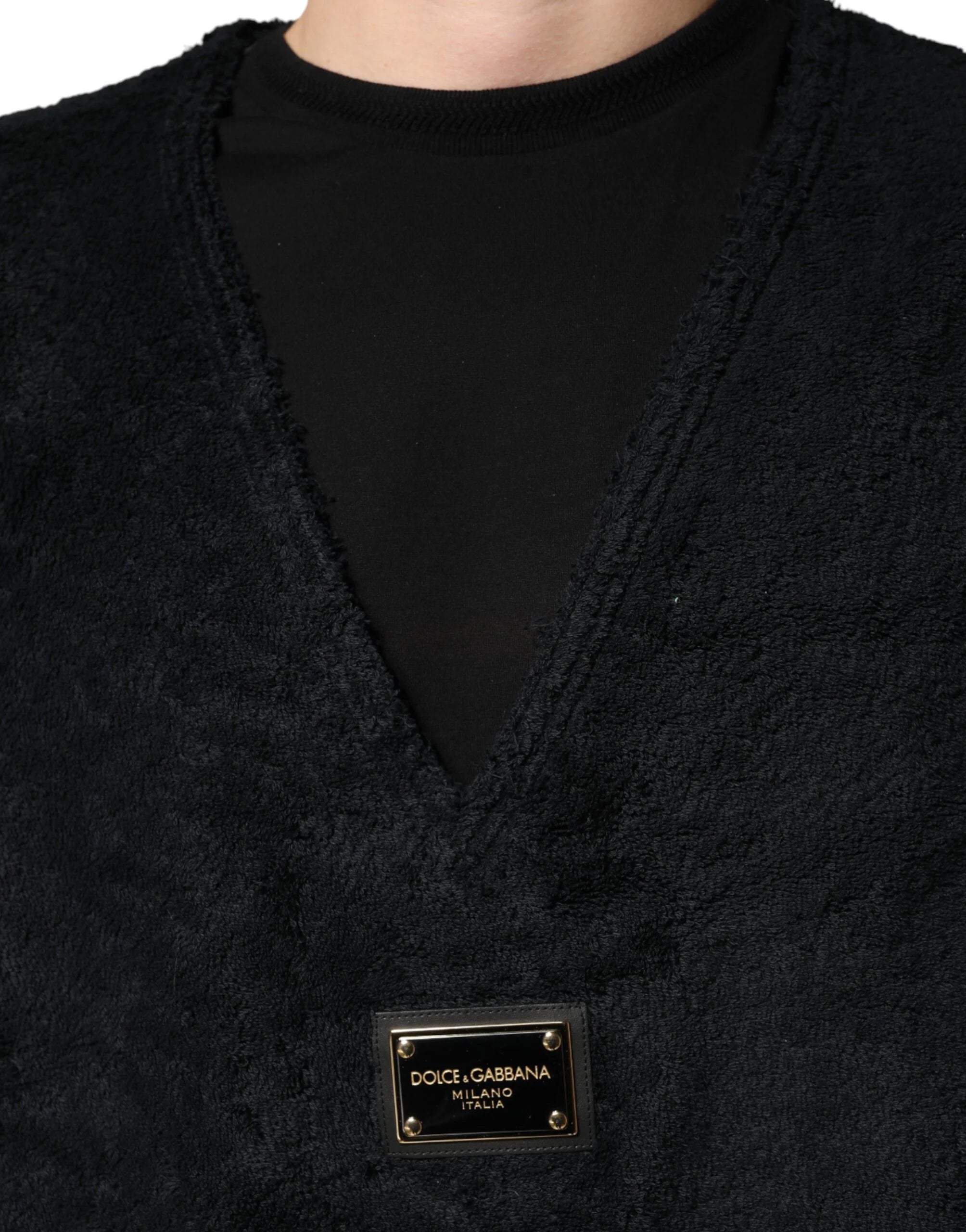 Dolce & Gabbana Black Cotton V-Neck Men Sweatshirt Sweater - IT46 | S