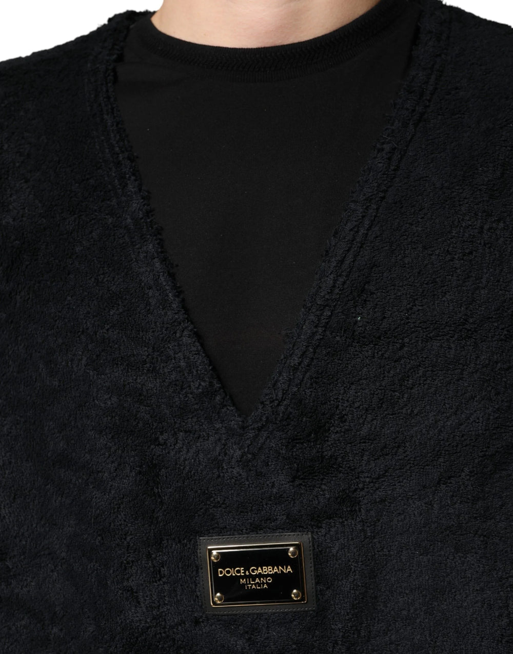 Dolce & Gabbana Black Cotton V-Neck Men Sweatshirt Sweater - IT46 | S