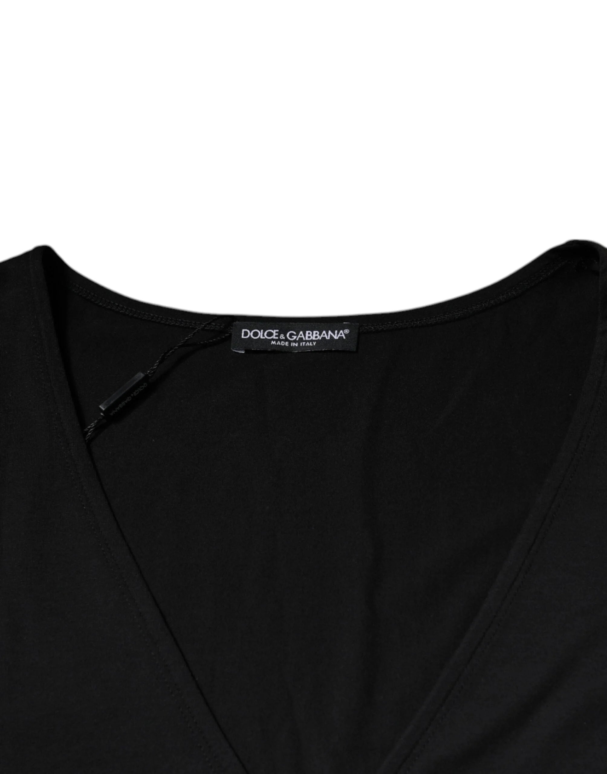 Dolce & Gabbana Black Cotton V-neck Short Sleeves T-shirt - IT54 | XL - T-Shirts