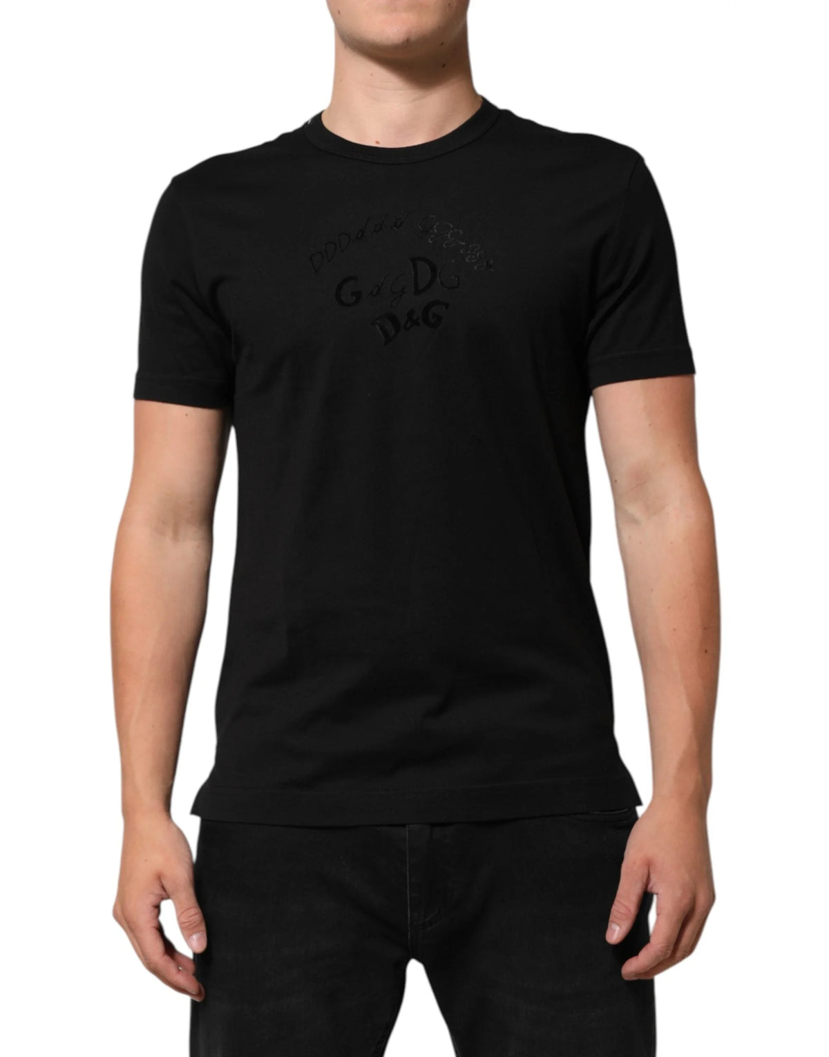 Dolce & Gabbana Black Cotton Velvet Logo Print Men T-shirt - T-Shirts