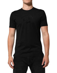 Dolce & Gabbana Black Cotton Velvet Logo Print Men T-shirt - T-Shirts