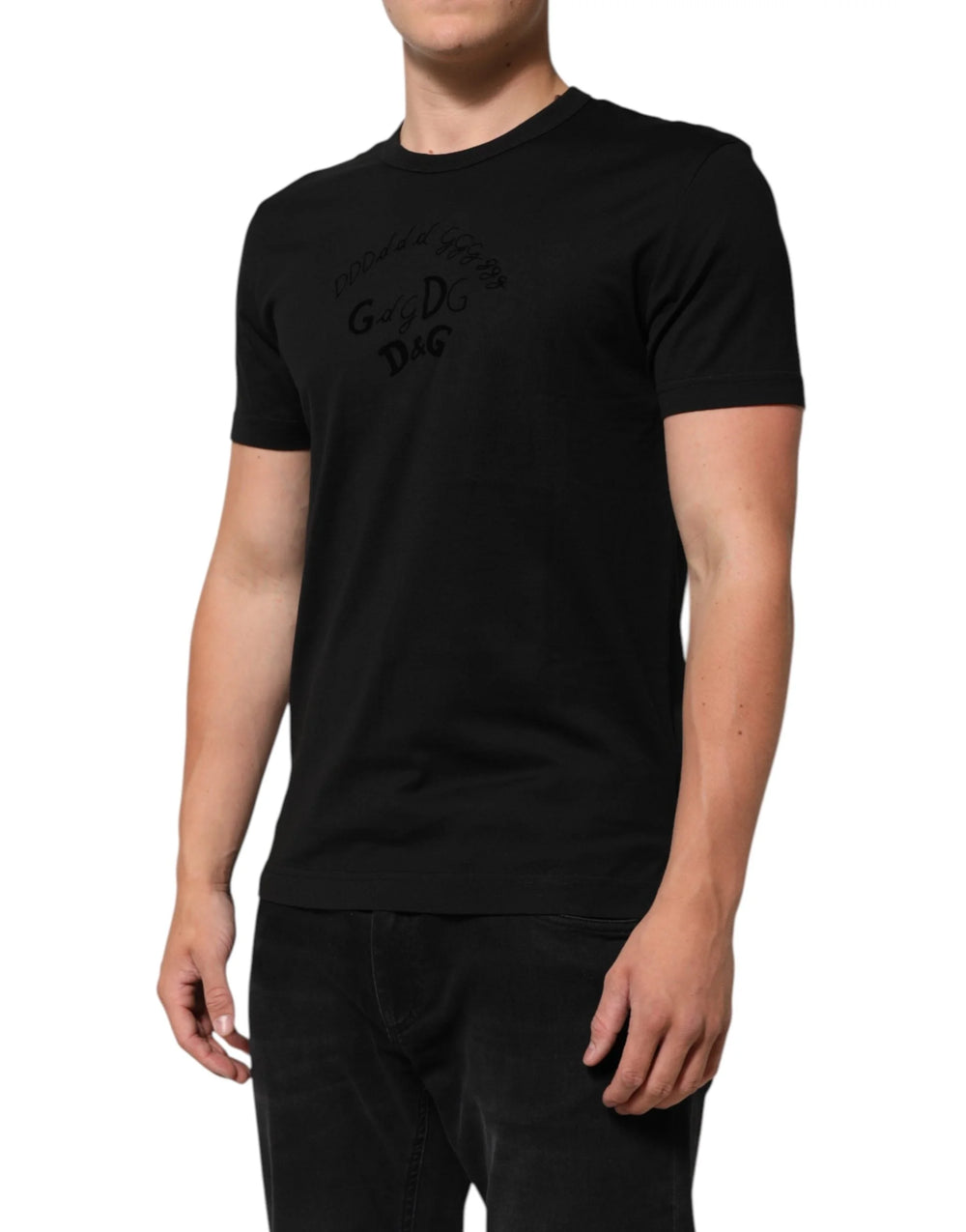 Dolce & Gabbana Black Cotton Velvet Logo Print Men T-shirt - T-Shirts