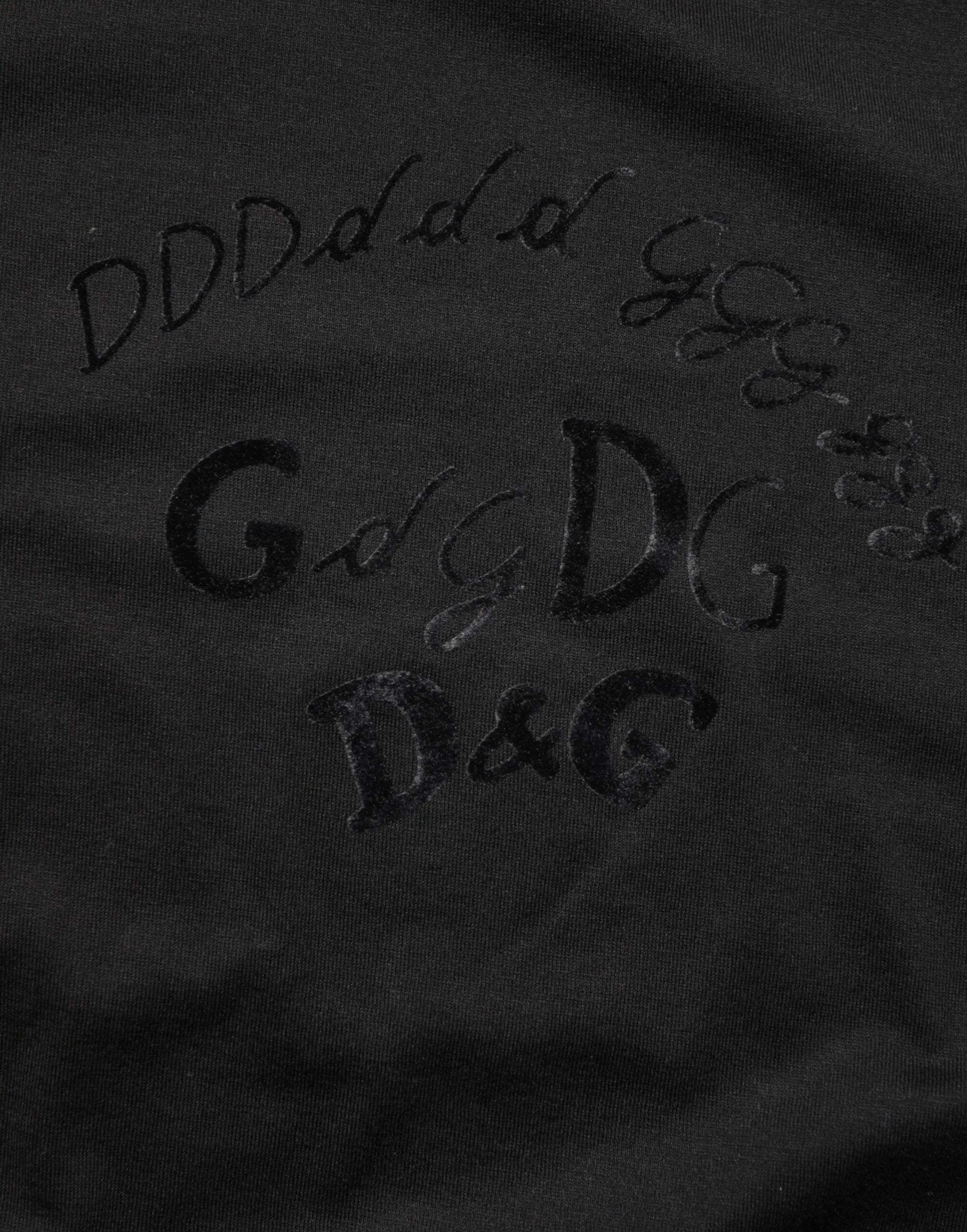 Dolce & Gabbana Black Cotton Velvet Logo Print Men T-shirt - T-Shirts