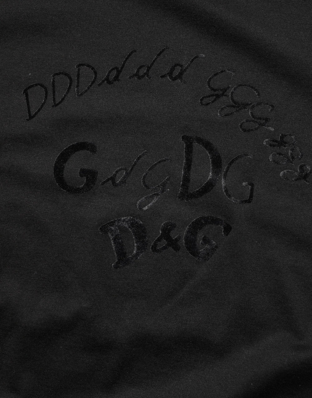 Dolce & Gabbana Black Cotton Velvet Logo Print Men T-shirt - T-Shirts