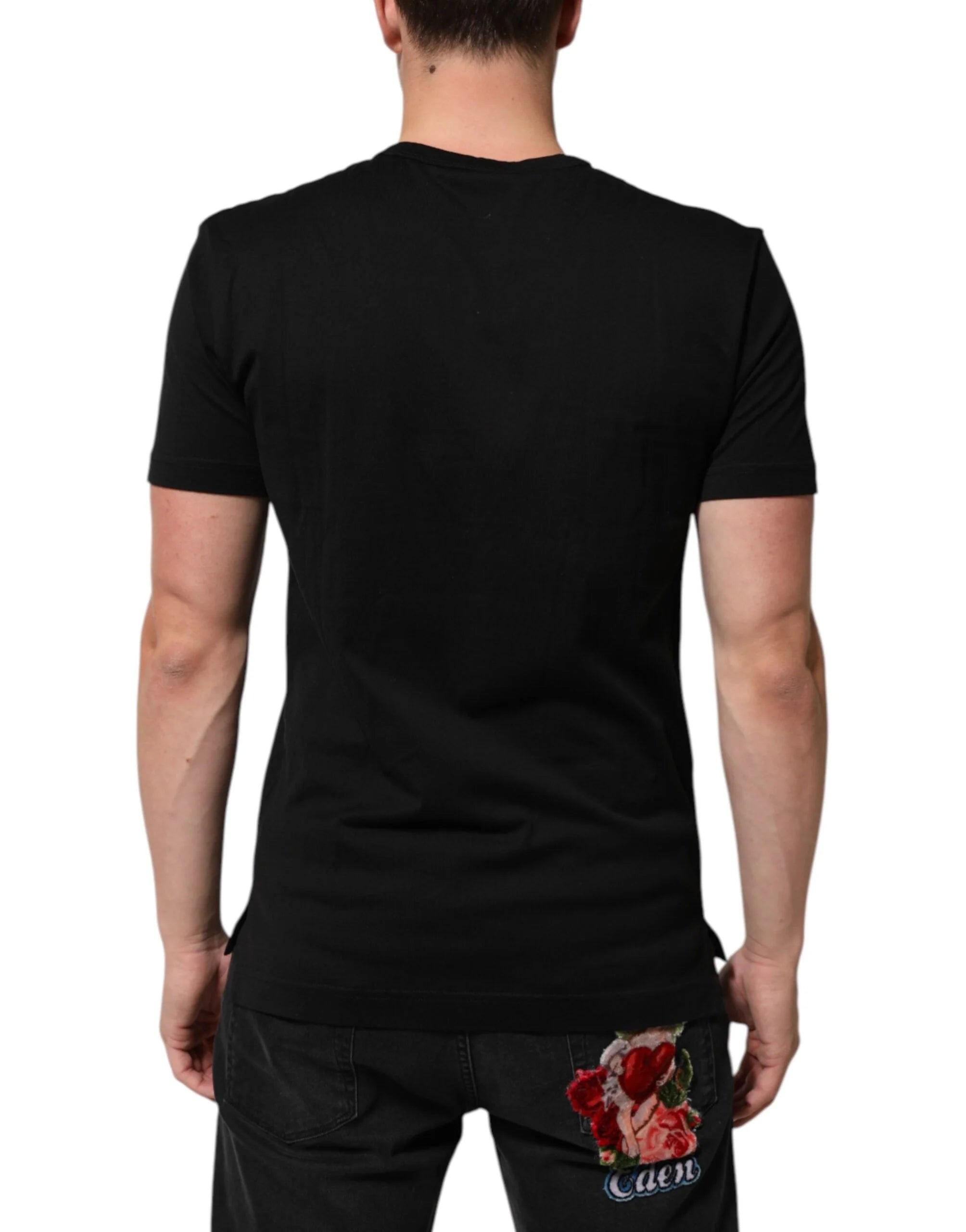 Dolce & Gabbana Black Cotton Velvet Logo Print Men T-shirt - T-Shirts