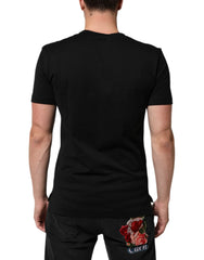 Dolce & Gabbana Black Cotton Velvet Logo Print Men T-shirt - T-Shirts