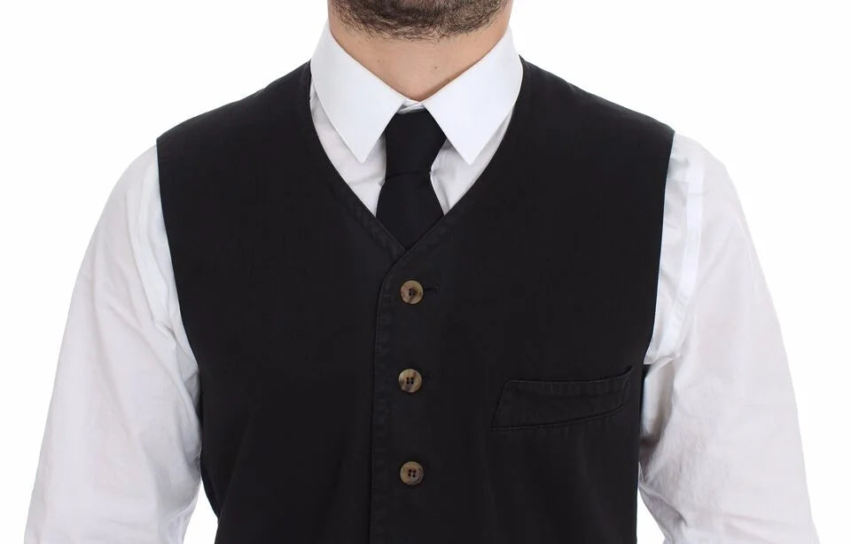 Dolce & Gabbana Black Cotton Viscose Dress Vest Blazer - Vests