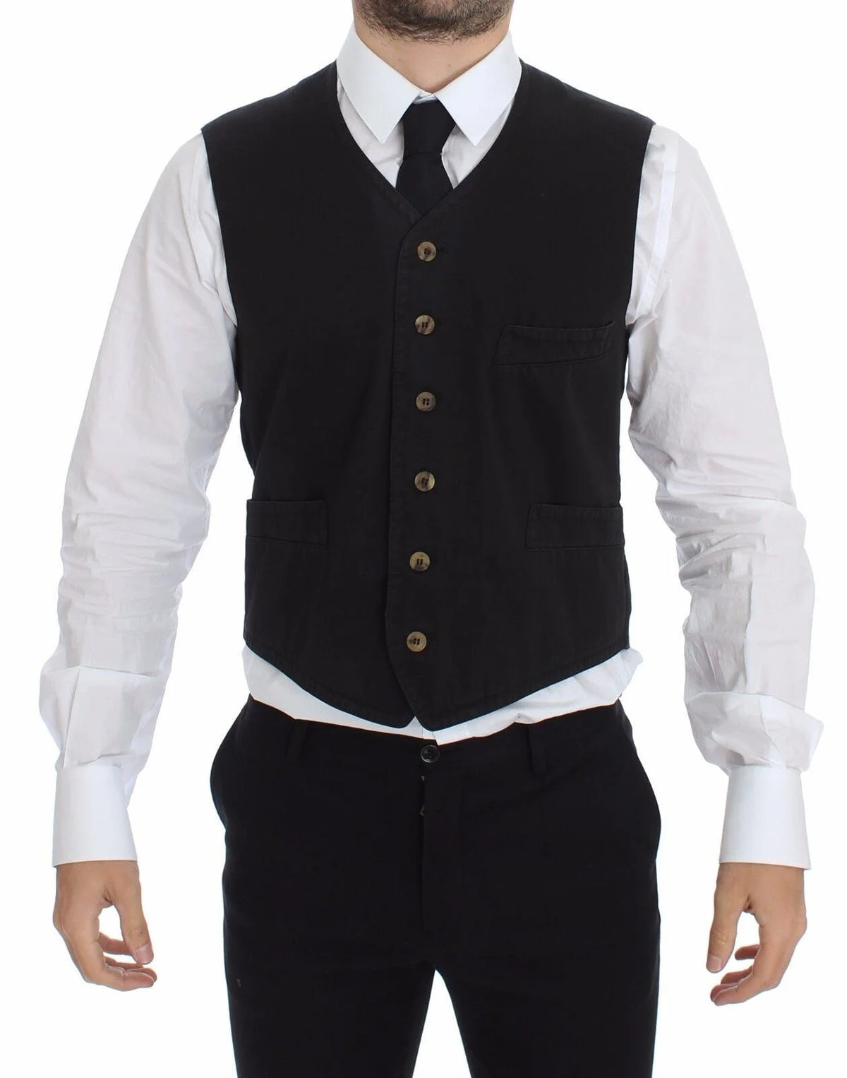 Dolce & Gabbana Black Cotton Viscose Dress Vest Blazer - Vests