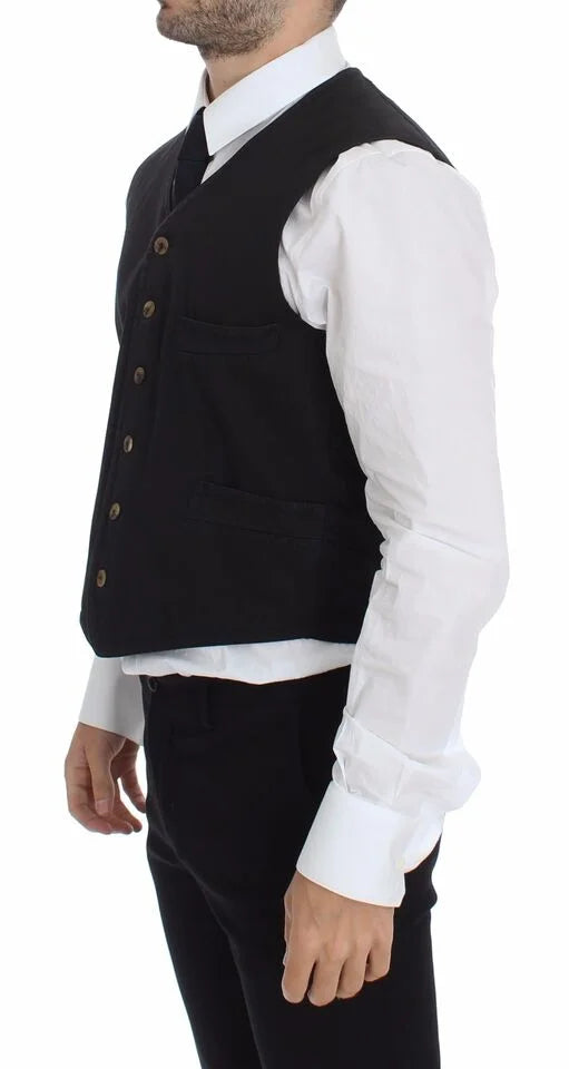 Dolce & Gabbana Black Cotton Viscose Dress Vest Blazer - Vests