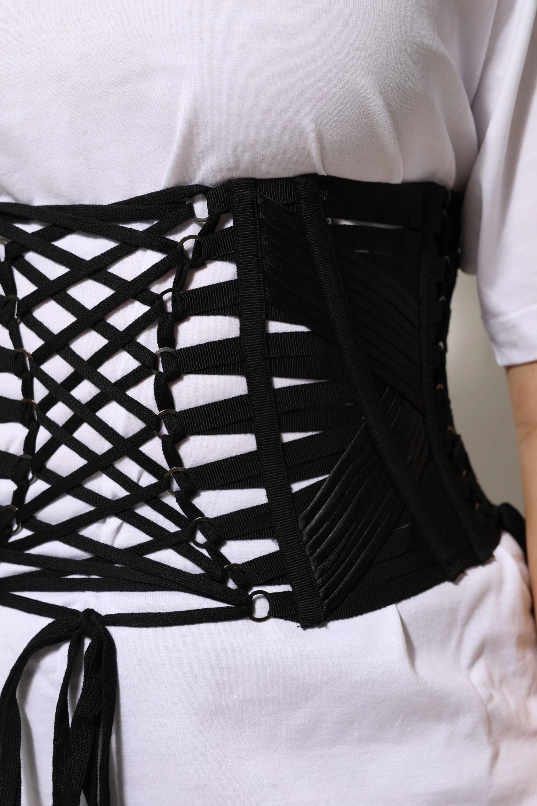 Dolce & Gabbana Black Cotton Waist LaceUp Strap Corset Belt
