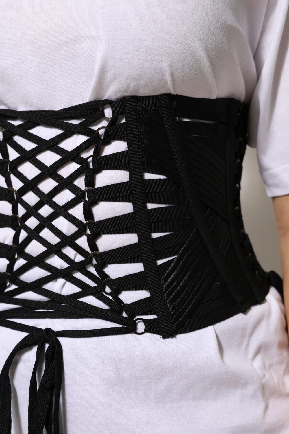 Dolce & Gabbana Black Cotton Waist LaceUp Strap Corset Belt