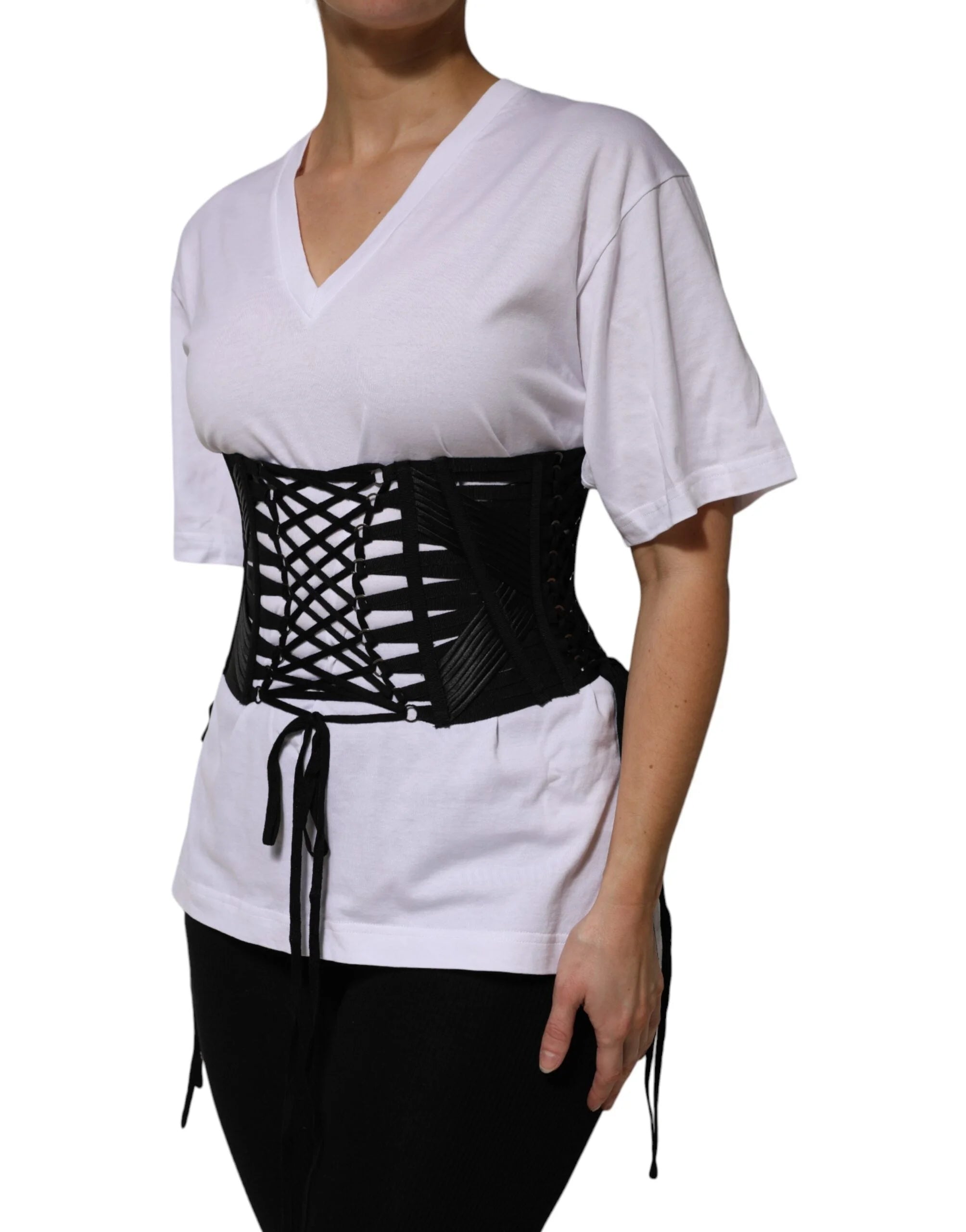 Dolce & Gabbana Black Cotton Waist LaceUp Strap Corset Belt
