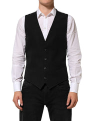 Dolce & Gabbana Black Cotton Waistcoat Dress Men Formal Vest - IT50 | L - Vests