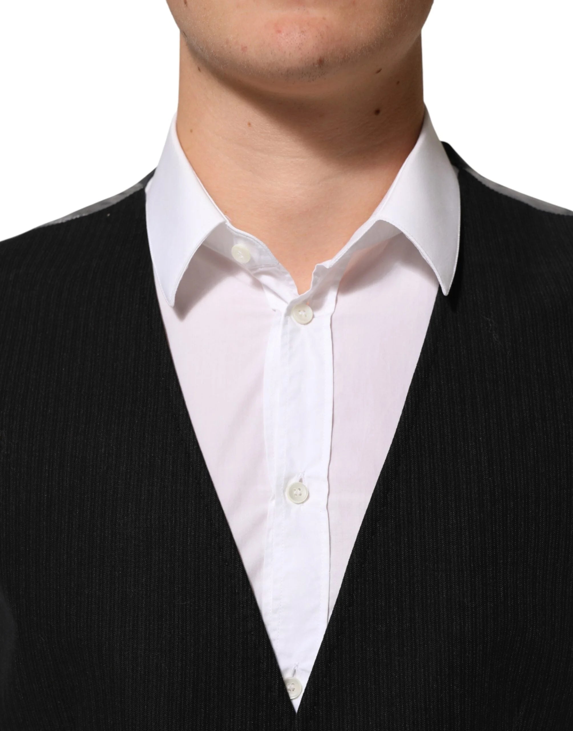 Dolce & Gabbana Black Cotton Waistcoat Dress Men Formal Vest - IT50 | L - Vests