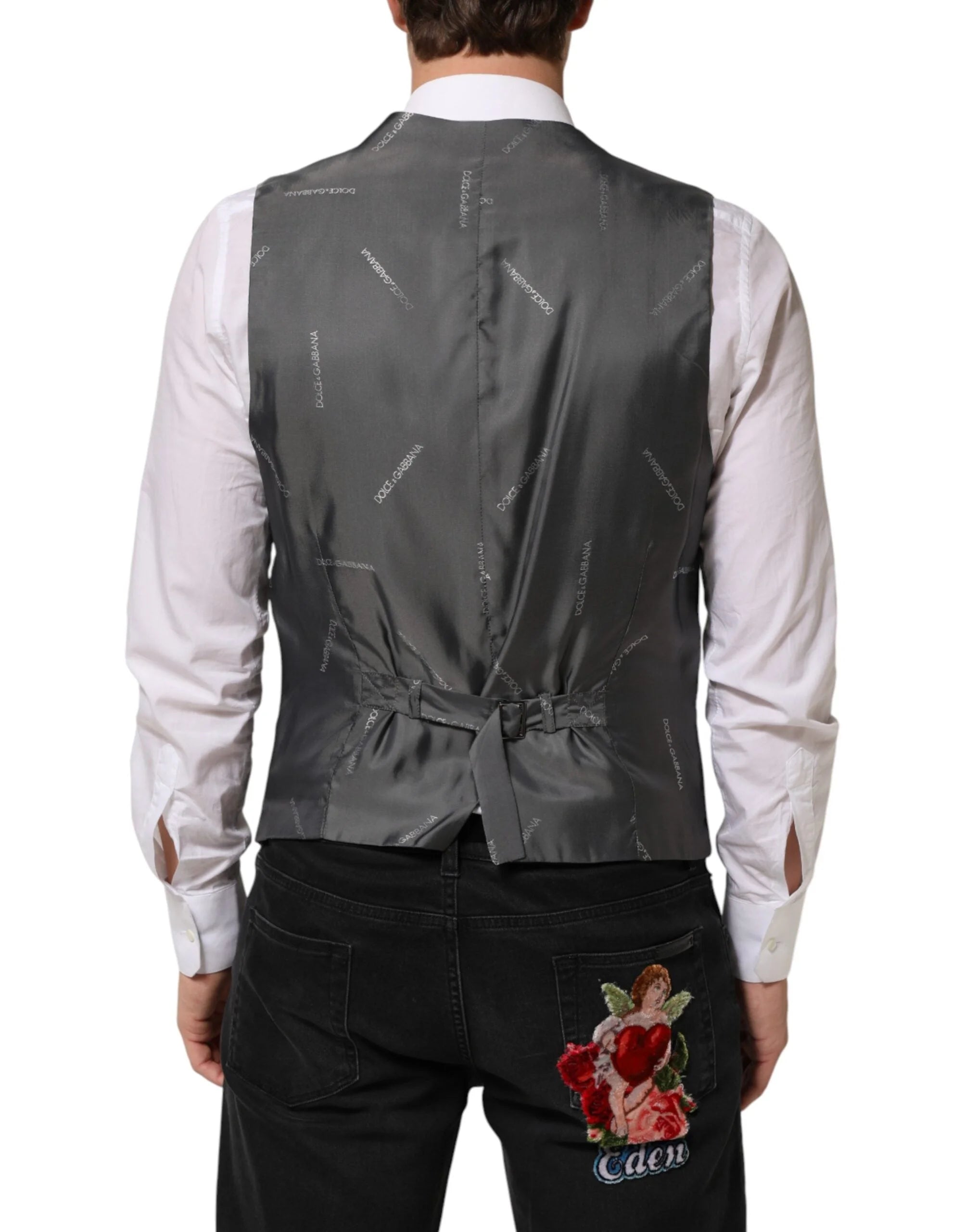 Dolce & Gabbana Black Cotton Waistcoat Dress Men Formal Vest - IT50 | L - Vests