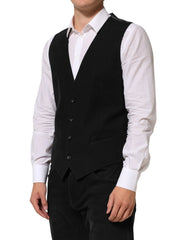 Dolce & Gabbana Black Cotton Waistcoat Dress Men Formal Vest - IT50 | L - Vests