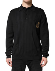 Dolce & Gabbana Black Crest Long Sleeve Men Pullover Sweater - IT48 | M