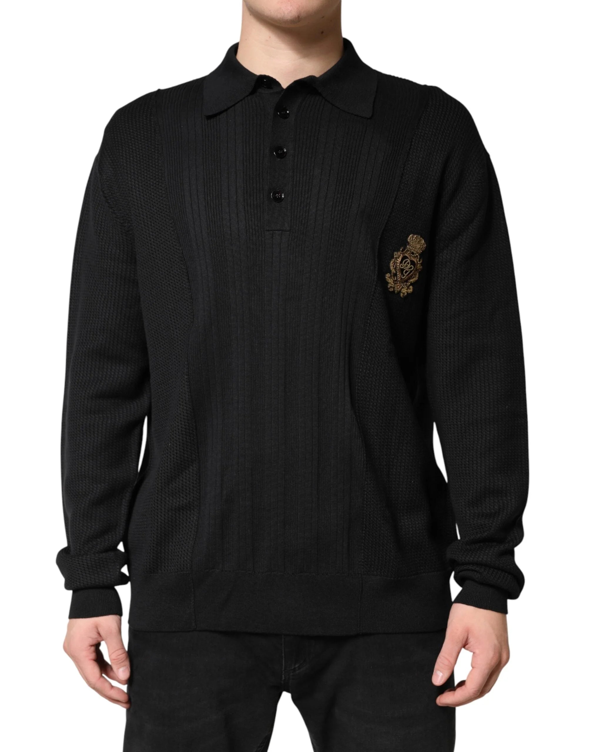 Dolce & Gabbana Black Crest Long Sleeve Men Pullover Sweater - IT48 | M