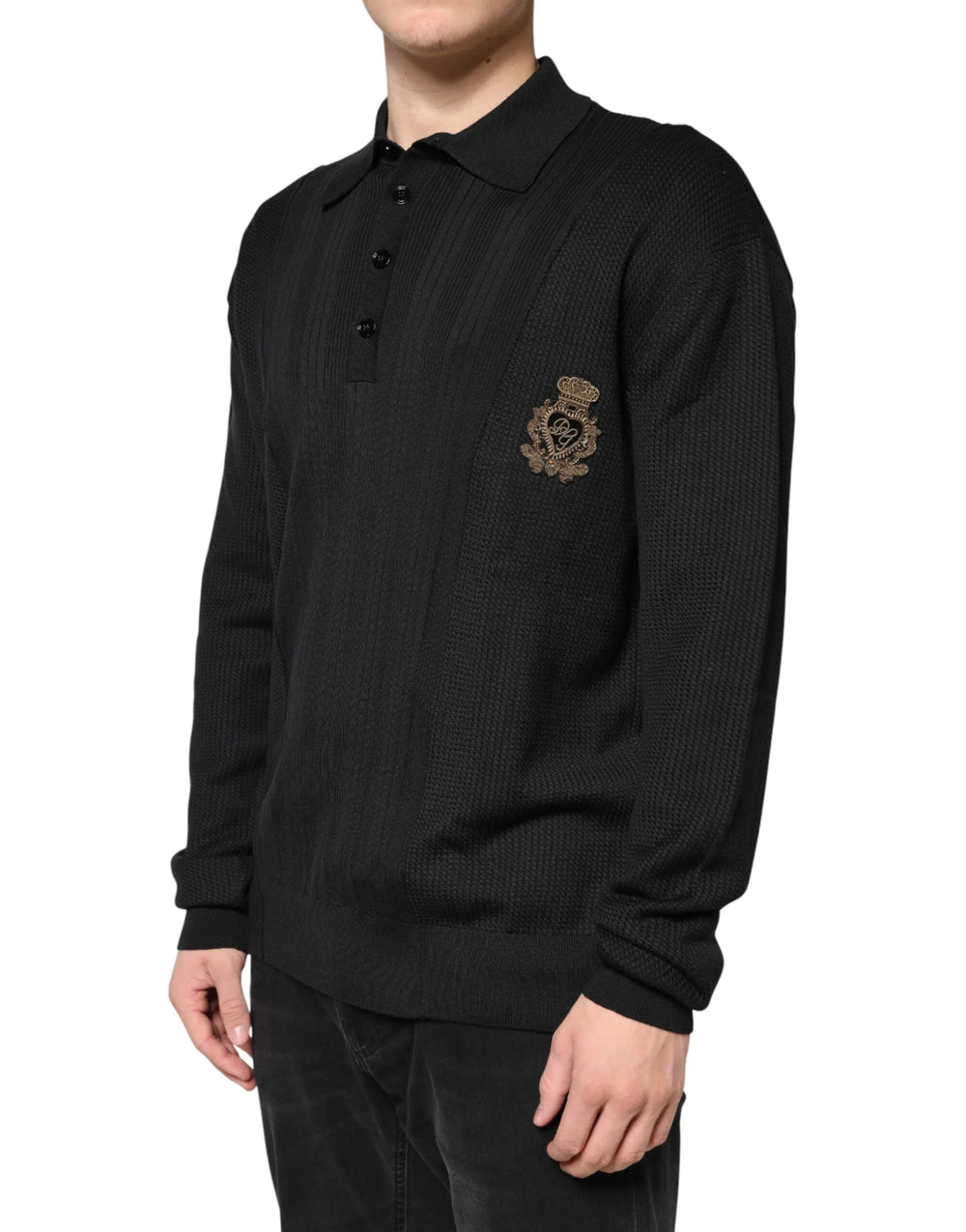 Dolce & Gabbana Black Crest Long Sleeve Men Pullover Sweater - IT48 | M