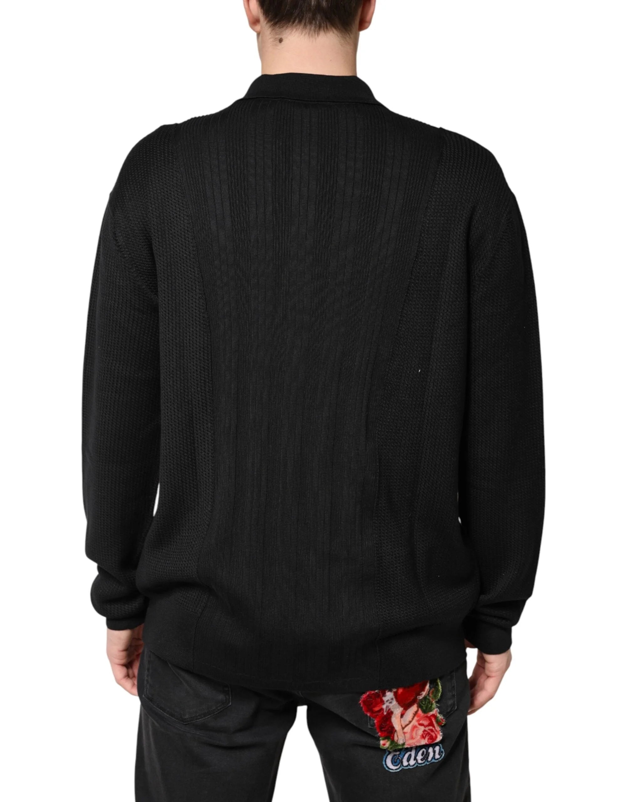 Dolce & Gabbana Black Crest Long Sleeve Men Pullover Sweater - IT48 | M