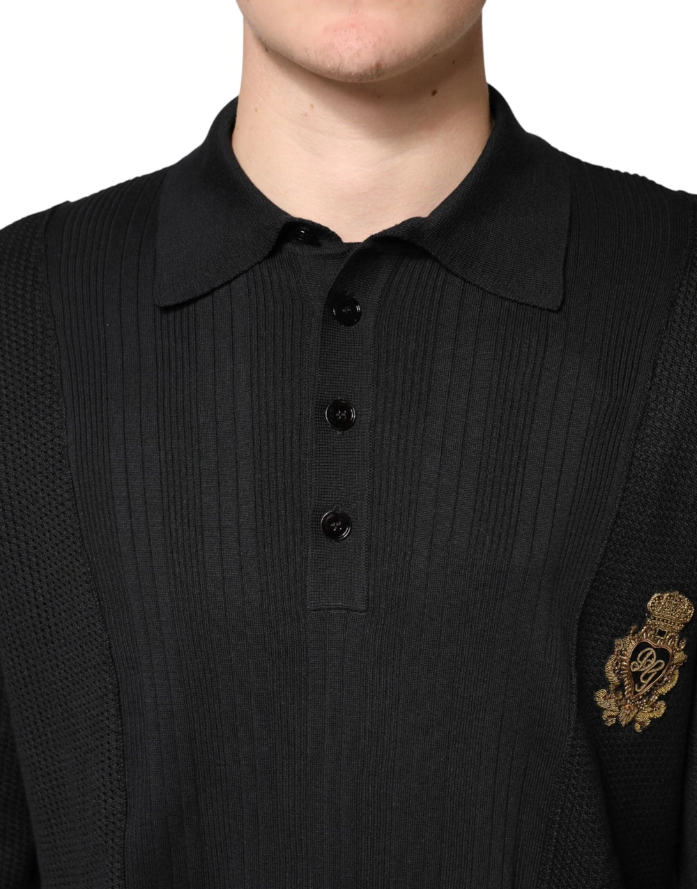 Dolce & Gabbana Black Crest Long Sleeve Men Pullover Sweater - IT48 | M