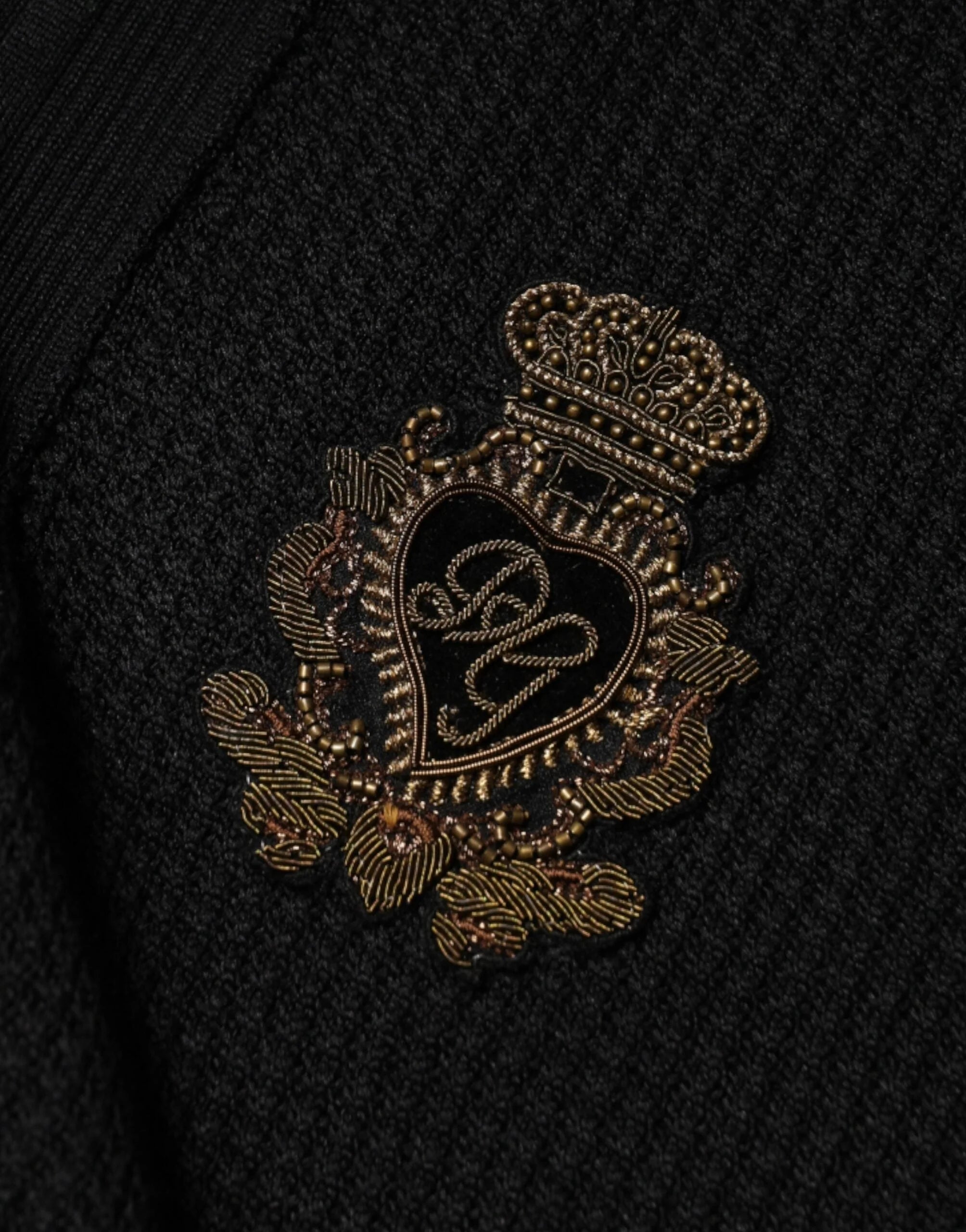 Dolce & Gabbana Black Crest Long Sleeve Men Pullover Sweater - IT48 | M