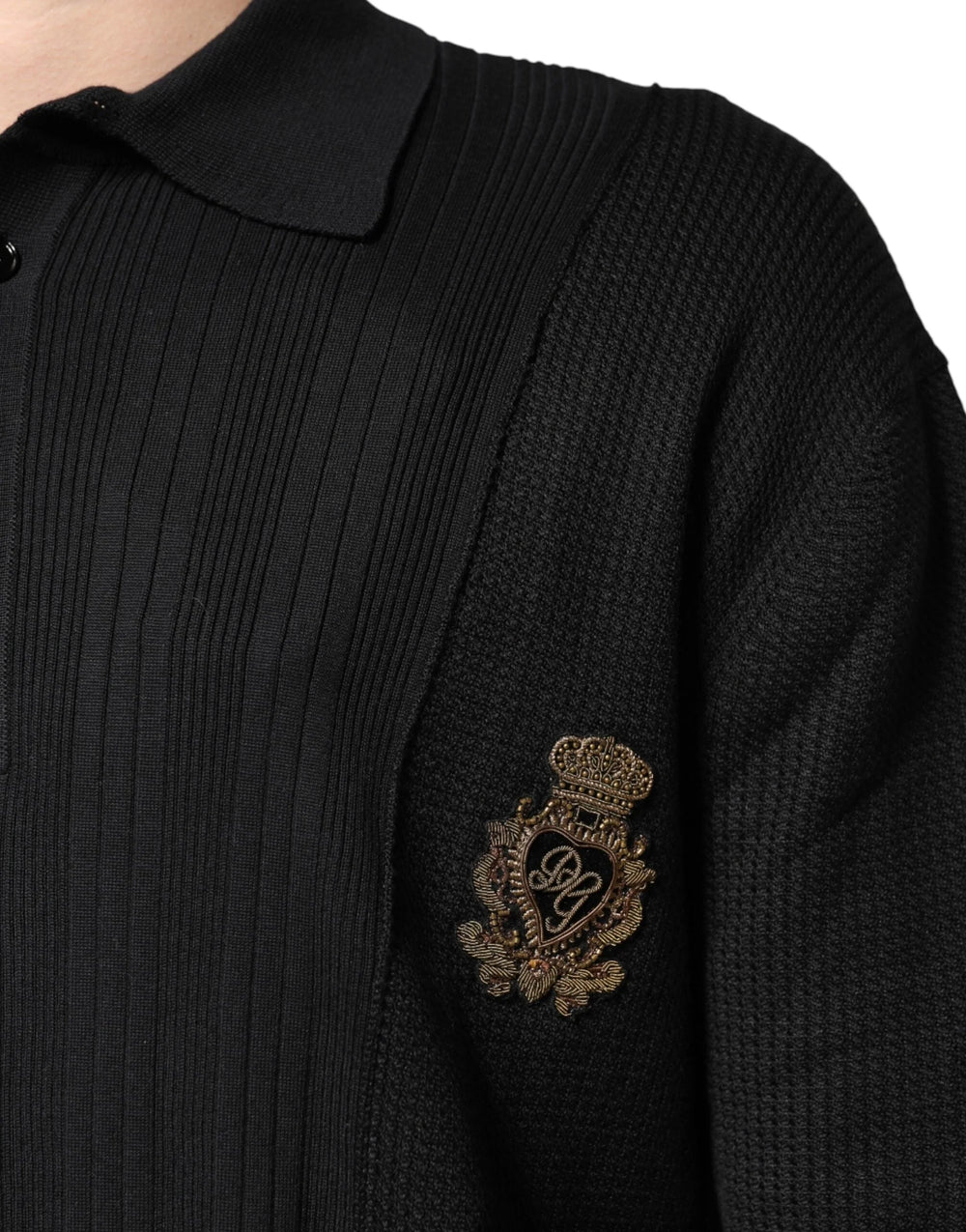 Dolce & Gabbana Black Crest Long Sleeve Men Pullover Sweater - IT48 | M