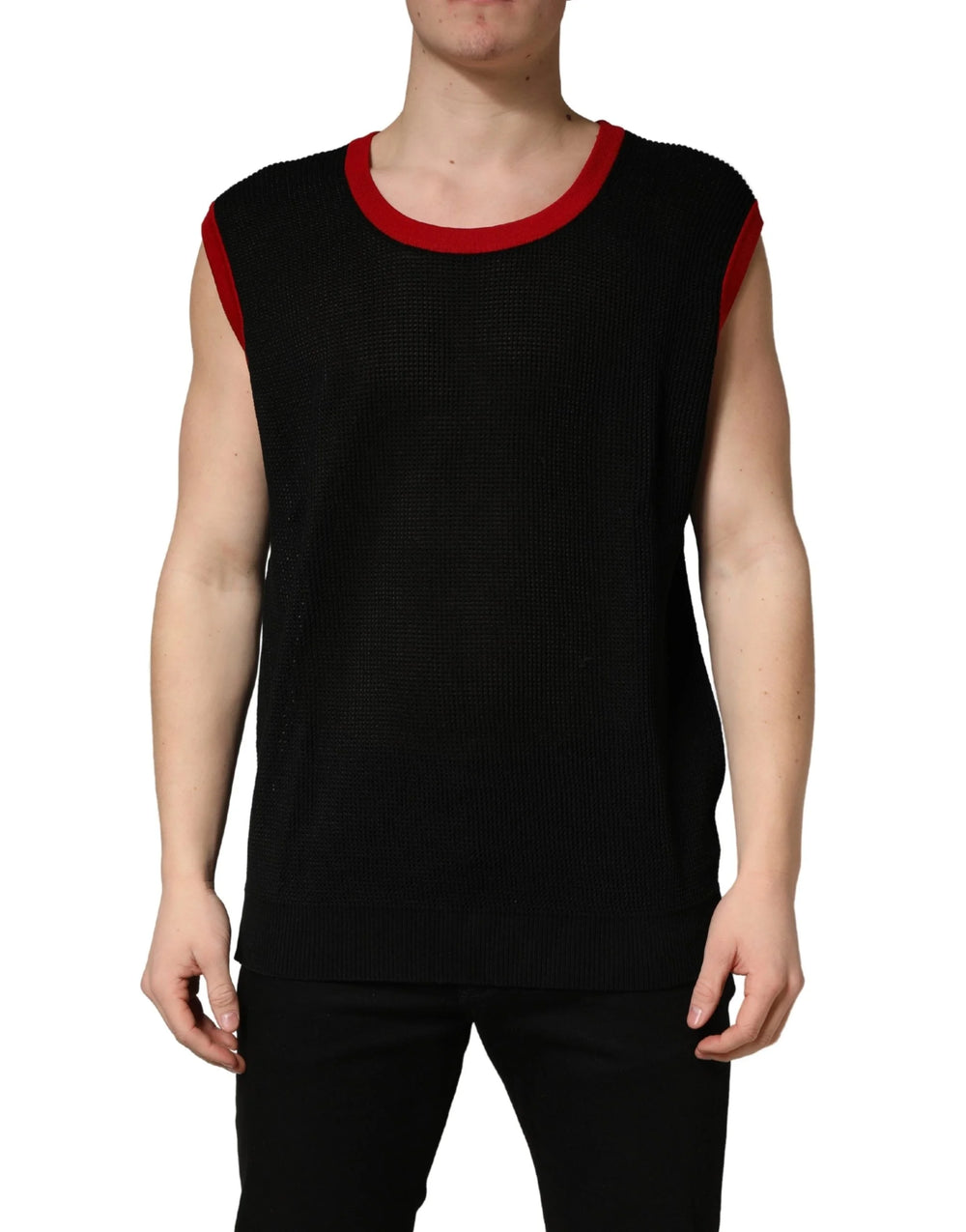 Dolce & Gabbana - Gilet en maille noir à col rond sans manches Homme - IT60 | 3XL