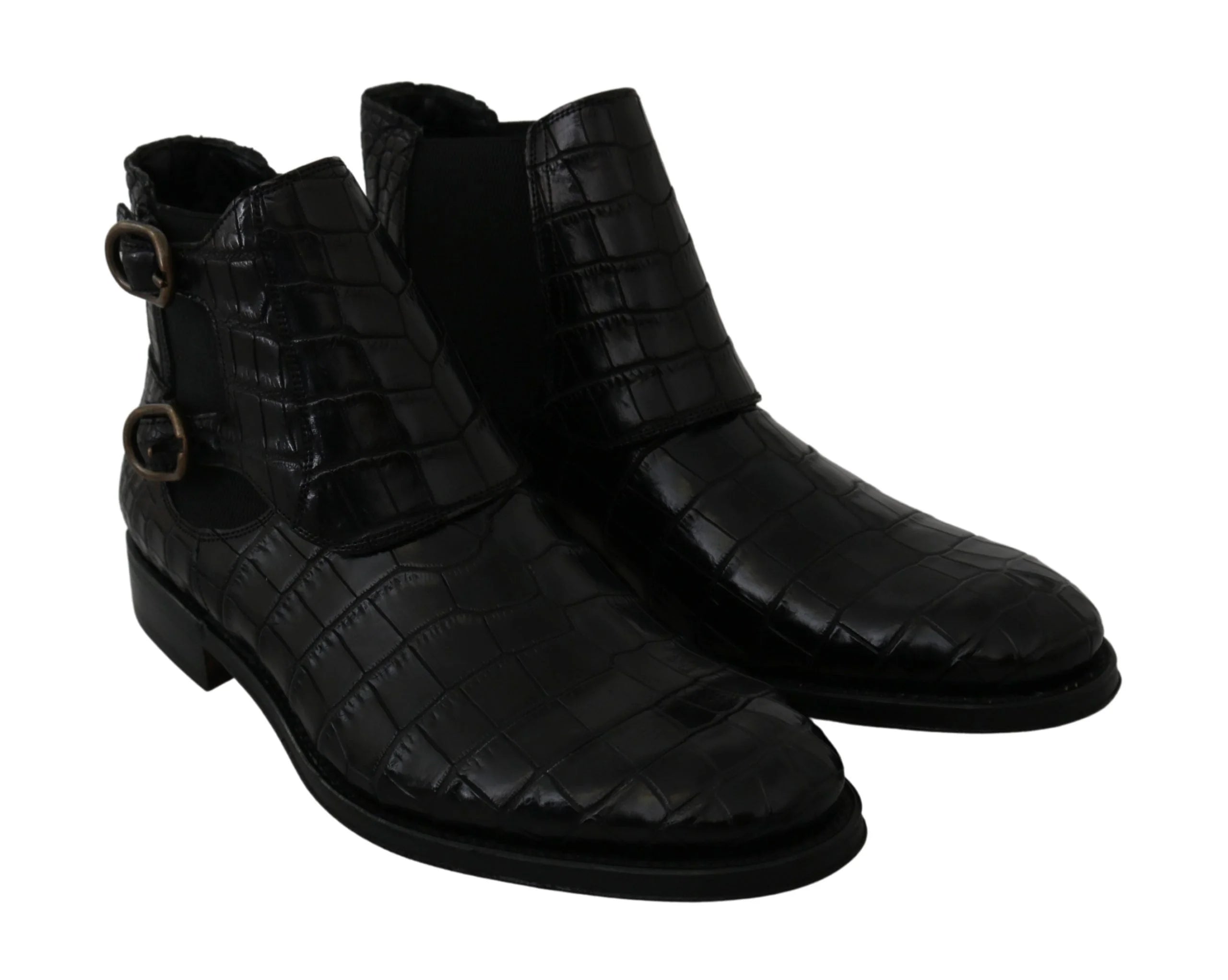 Dolce & Gabbana Black Crocodile Leather Derby Boots Shoes - Boots