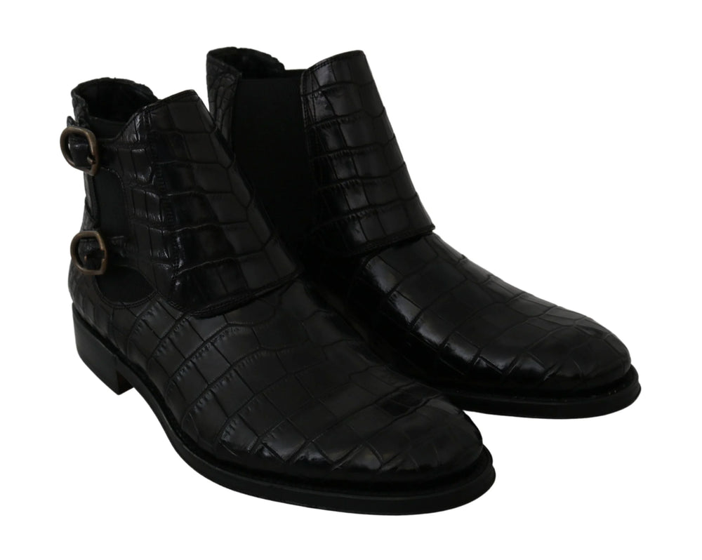 Dolce & Gabbana Black Crocodile Leather Derby Boots Shoes - Boots