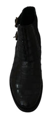 Dolce & Gabbana Black Crocodile Leather Derby Boots Shoes - Boots