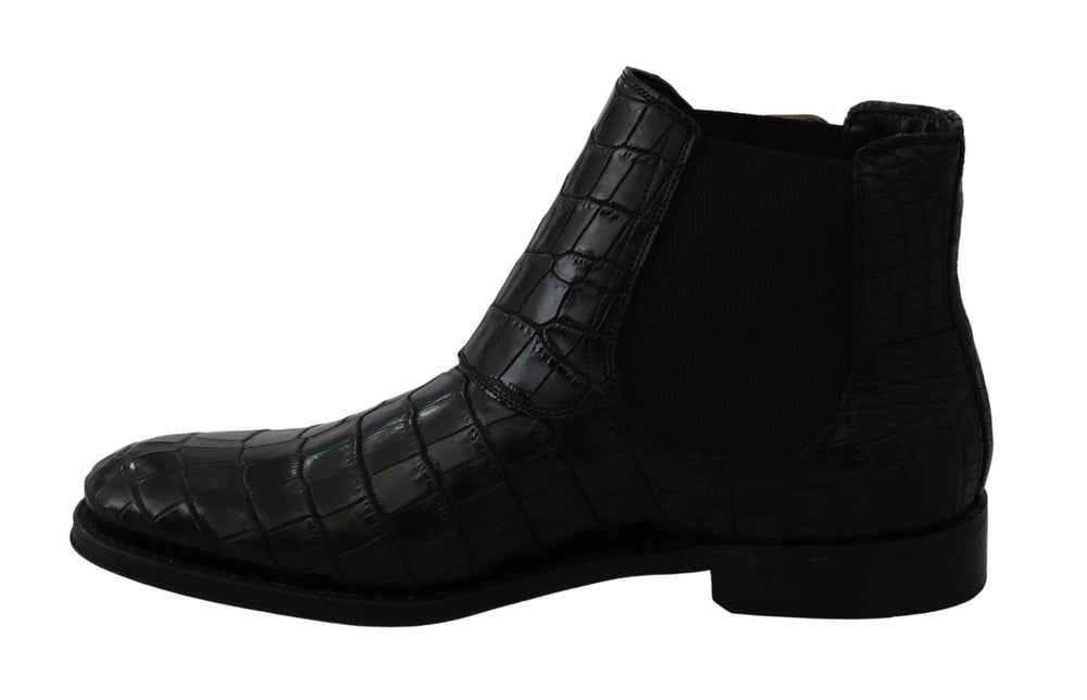 Dolce & Gabbana Black Crocodile Leather Derby Boots Shoes - Boots
