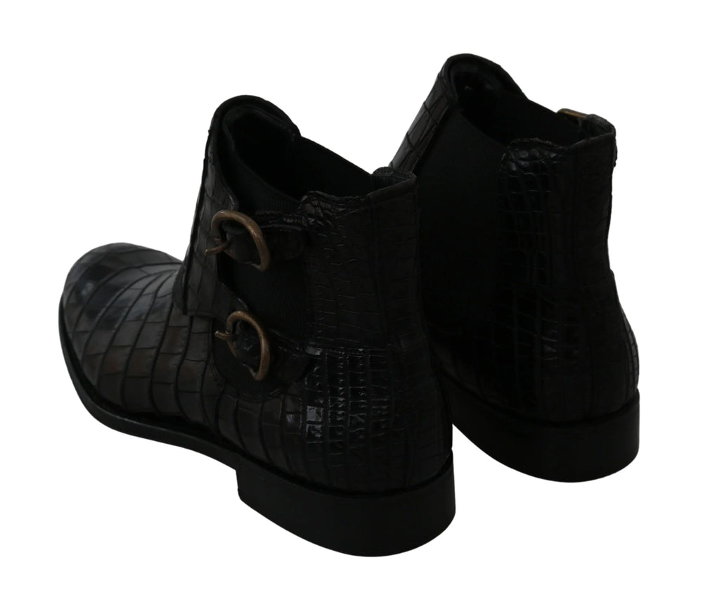 Dolce & Gabbana Black Crocodile Leather Derby Boots Shoes - Boots