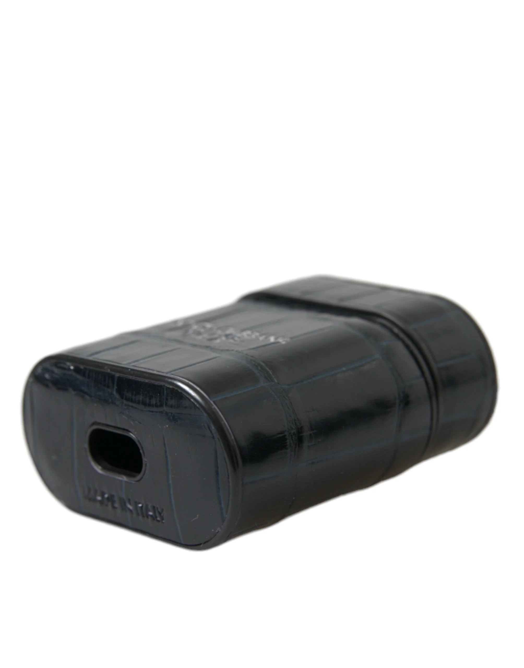 Dolce & Gabbana Black Crocodile Leather Silver Metal Logo Airpods Case - Headphone Carrying Cases