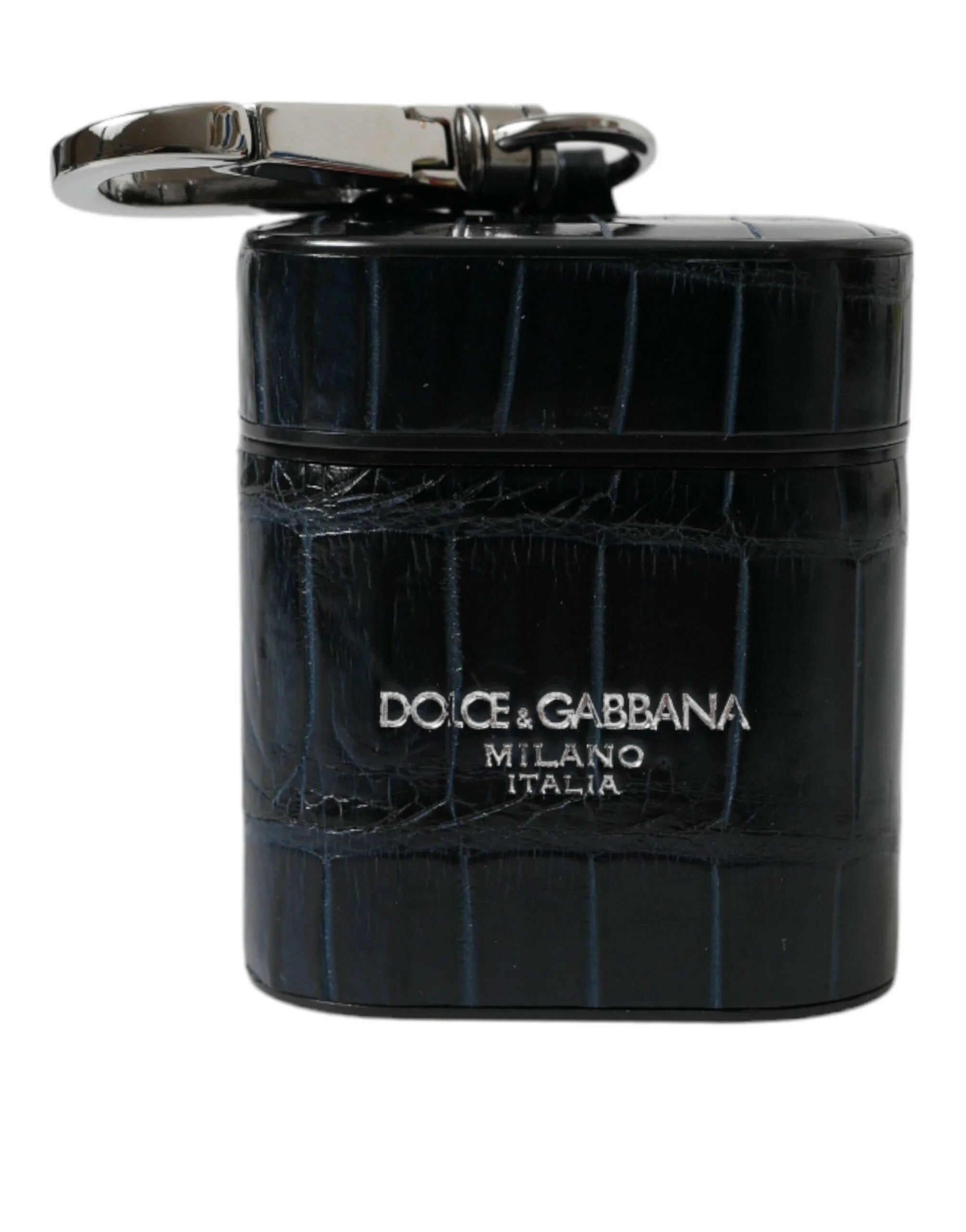 Dolce & Gabbana Black Crocodile Leather Silver Metal Logo Airpods Case - Headphone Carrying Cases