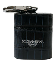 Dolce & Gabbana Black Crocodile Leather Silver Metal Logo Airpods Case - Headphone Carrying Cases