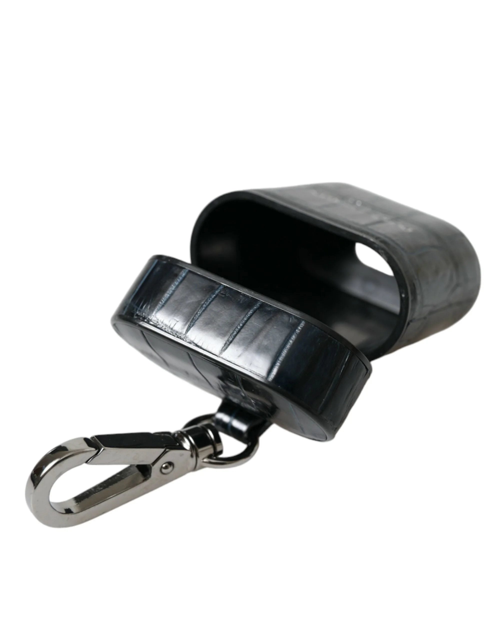 Dolce & Gabbana Black Crocodile Leather Silver Metal Logo Airpods Case - Headphone Carrying Cases