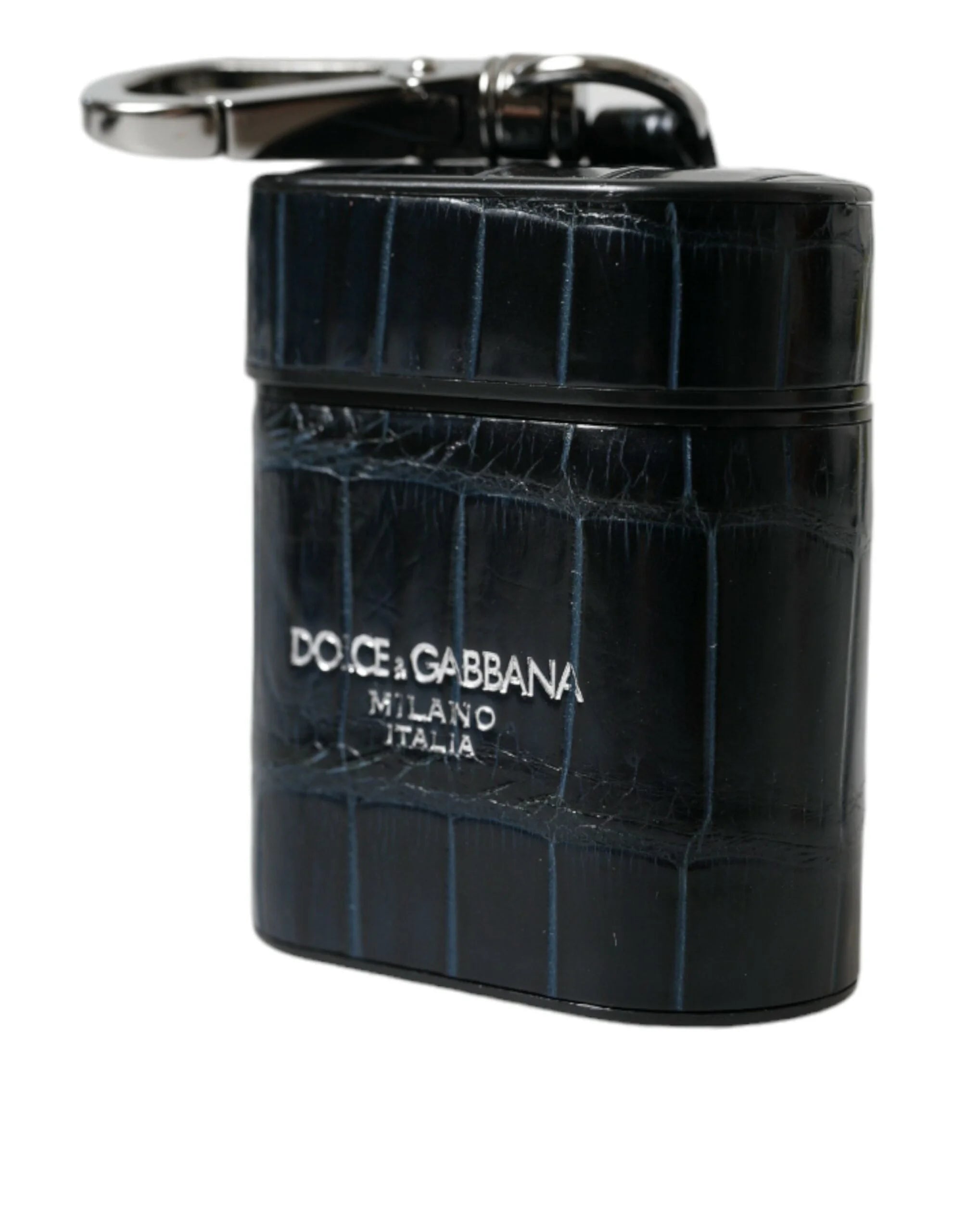 Dolce & Gabbana Black Crocodile Leather Silver Metal Logo Airpods Case - Headphone Carrying Cases