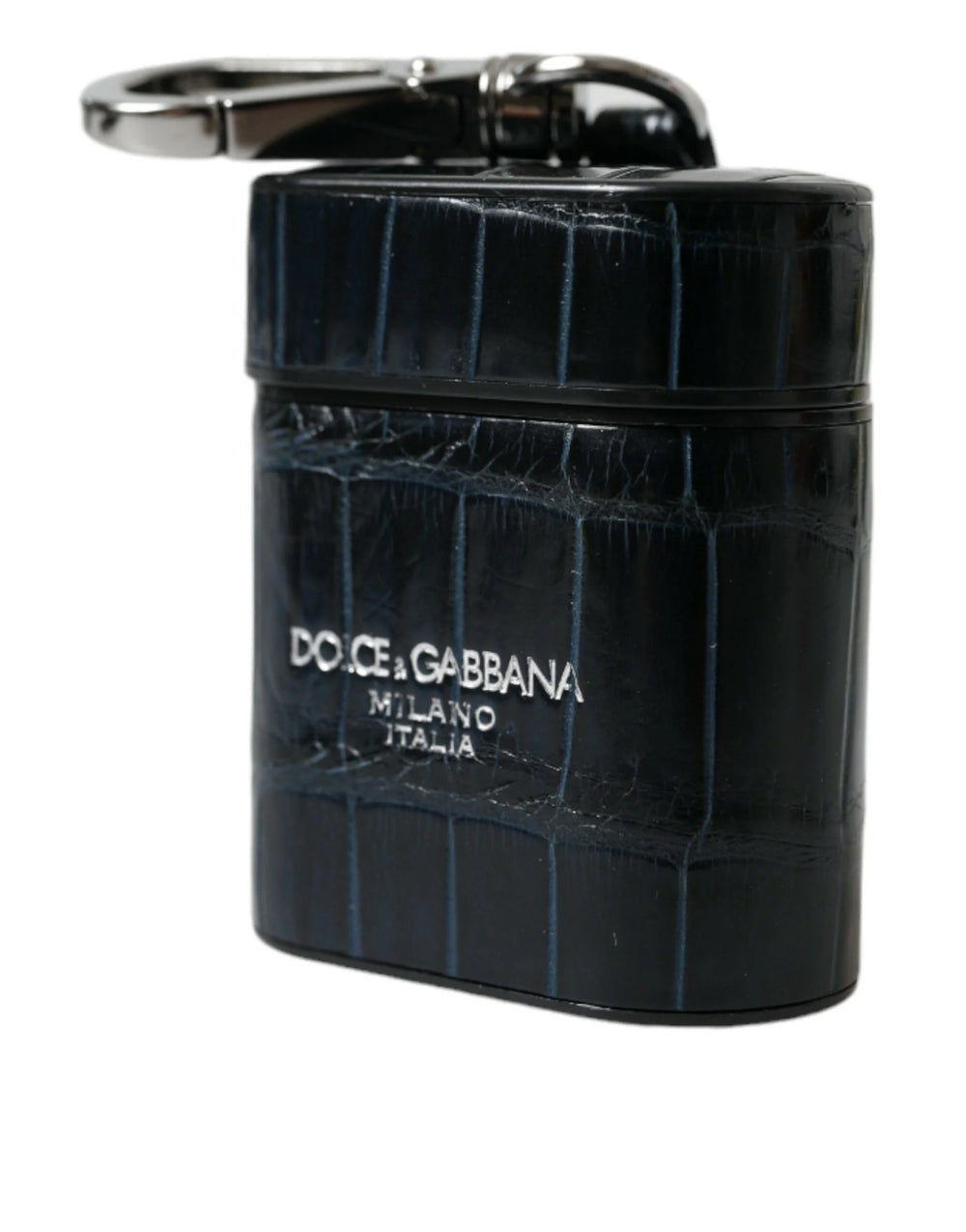 Dolce & Gabbana Black Crocodile Leather Silver Metal Logo Airpods Case - Headphone Carrying Cases