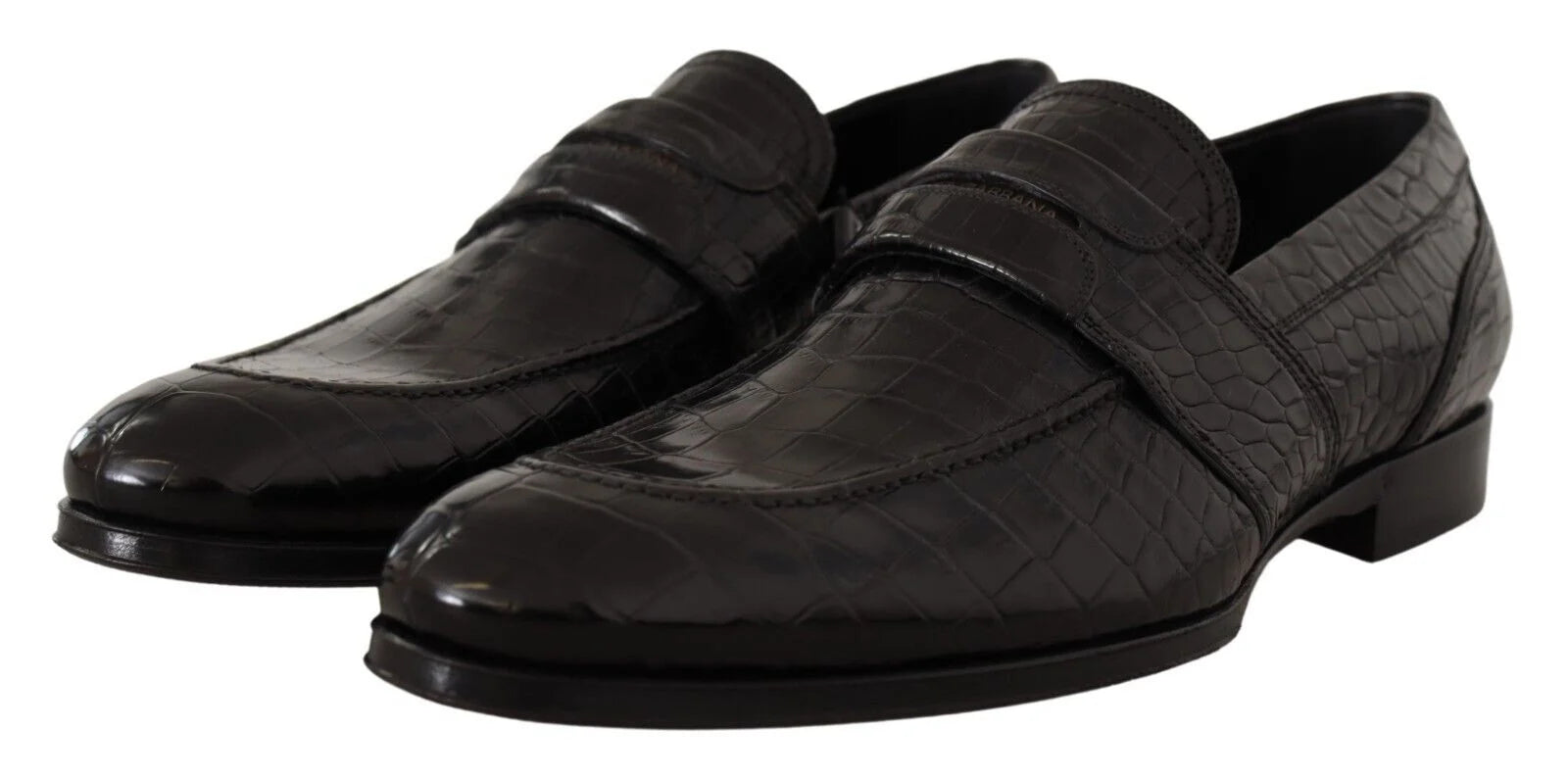 Dolce & Gabbana Black Crocodile Leather Slip On Moccasin Shoes - EU44/US11 - Flats