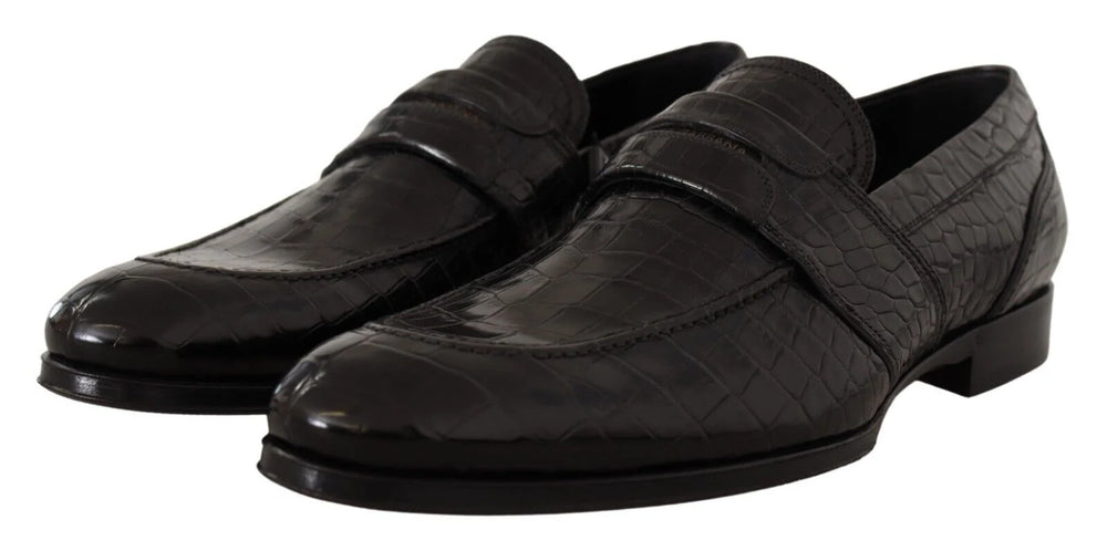 Dolce & Gabbana Black Crocodile Leather Slip On Moccasin Shoes - EU44/US11 - Flats