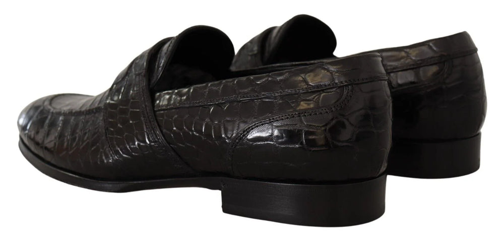 Dolce & Gabbana Black Crocodile Leather Slip On Moccasin Shoes - EU44/US11 - Flats